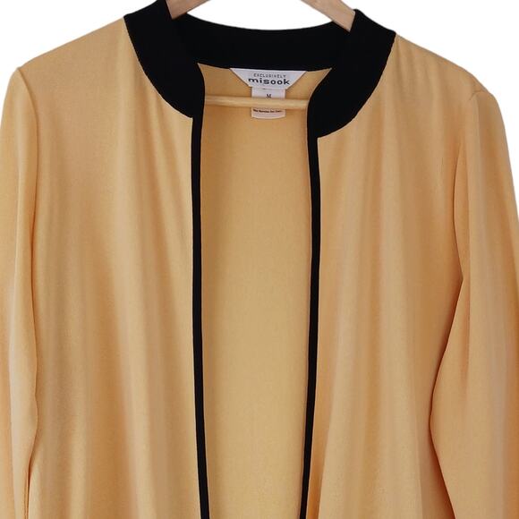 Exclusively Misook SZ M Open Front Cardigan Pockets Acorn Yellow-Black - Picture 3 of 6